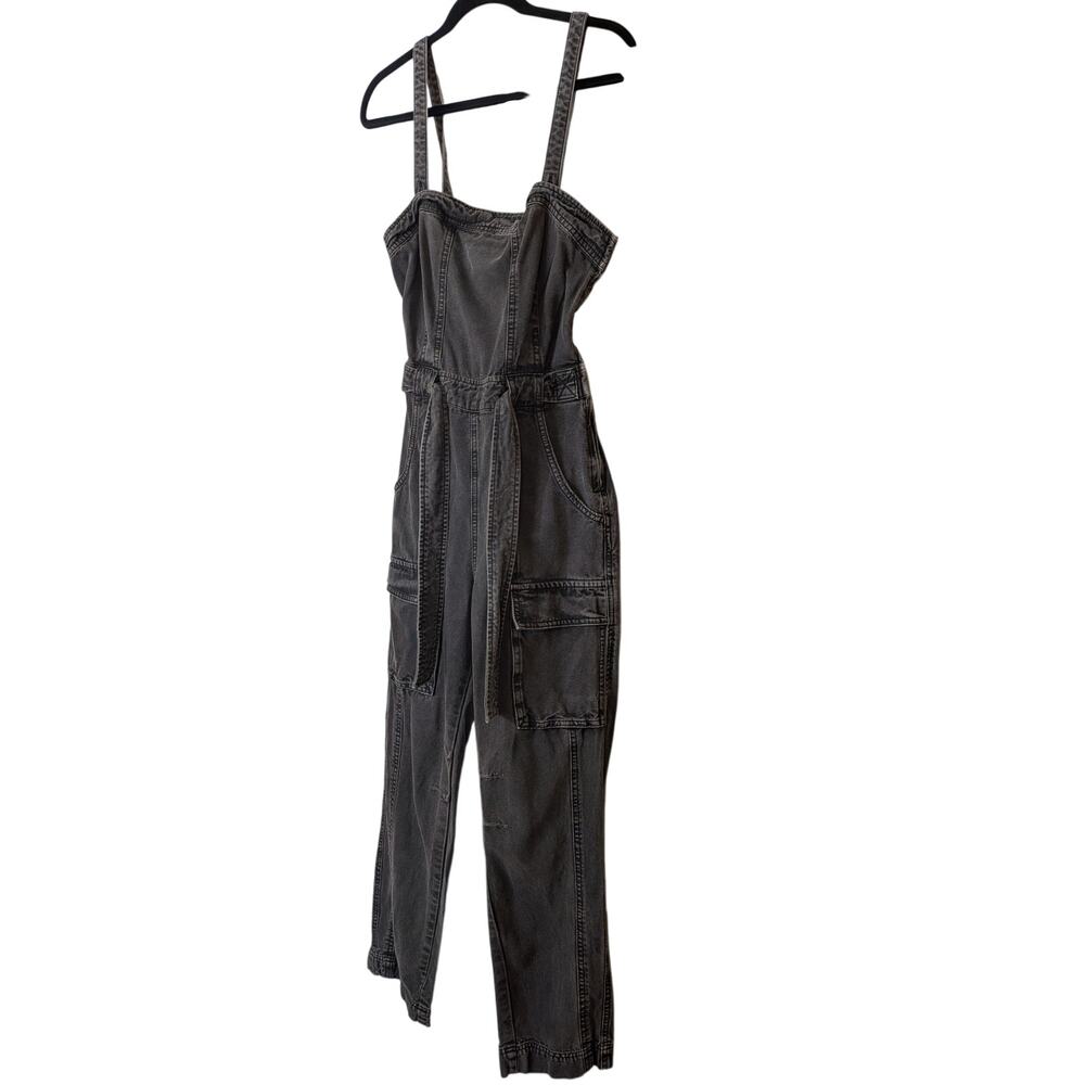 Free People Go West Utility Jumpsuit Size Small Black Cargo One Piece Boho - Picture 4 of 10